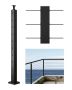 Corner cable stainless steel railing post, 914x51 mm, black