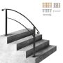 Matte black wrought iron outdoor stair railing, 4 steps, with installation kit