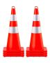 Safety traffic cones, orange PVC, 6 x 28", with collars and weighted base