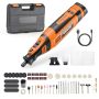 136-piece cordless rotary tool set with mini power rotary tool, 5 speeds, 5000-30000 rpm.