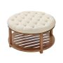 Large round coffee table ottoman, 81 cm, solid wood shelf, linen upholstery, linen color
