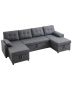 U-shaped convertible sofa bed with side pockets, 6 seats, gray, metal frame