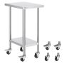 Stainless Steel Work Table with Wheels, 24x18x38 Inch, 3 Heights, Silver
