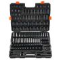 Impact socket set, 130 pieces, 3/8" and 1/2", SAE and metric, chrome-molybdenum steel