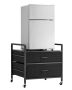 Mini fridge stand with storage, 2 drawers, casters, black
