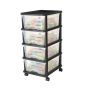 Plastic 4-drawer storage trolley with wheels