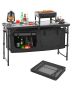 Camping folding kitchen table, aluminum, black, 3 heights