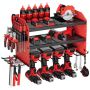 Power tool organizer, wall-mounted, 3-layer shelf with drill holders