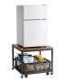 Mini fridge stand with storage box and casters, light brown