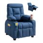 Children's reclining chair with cup holders, blue, adjustable backrest position
