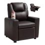 Children's reclining chair with cup holder, adjustable, brown PU leather