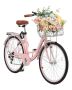 Pink 26-inch cruiser bike, 7 gears, with luggage rack and basket