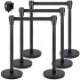 Black crowd control barrier, 6-piece set with concrete and metal base