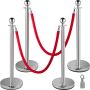 Retractable silver security posts with red rope, 1.5 m