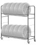 Rolling steel tire storage rack with 2 shelves and casters, adjustable height, capacity 12 tires