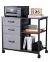 Metal mobile filing cabinet with drawers and shelves, brown