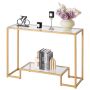 Modern Two-Tier Gold Glass Console Table with Iron Legs