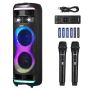 Pārnēsājama karaoke iekārta, 80 W, 8 collu Bluetooth skaļrunis ar 2 bezvadu mikrofoniem