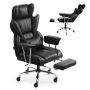 Executive office chair with high backrest, armrests and PU leather, black