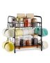 Multifunctional coffee bar organizer for desk, 2 shelves, black
