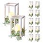 Set of 12 wooden wedding lanterns with LED candles, white