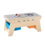 Children's double-sided wooden activity table with blocks and storage boxes, natural