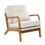 Accent chair with a wooden frame, linen fabric and a thick layer of cushion
