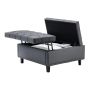 Grey 80 cm square leather pouf with storage compartment and lift-up top