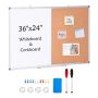 White and cork bulletin board set with aluminum frame, 36x24"