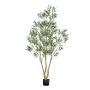 240 cm artificial olive tree with black pot, natural tree trunk, green leaves and fruits