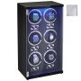 Watch winding mechanism 6 automatic watches, silent Japanese motors, blue LED, black PU case