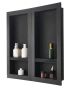 Black recessed wall shower niche with shelf, 40.6x81.3 cm