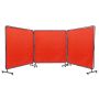 Red welded mesh with frame, 1.8x1.8 m, 3 panels, fireproof vinyl, on 12 casters