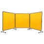 Welding safety screen, 6x6 ft, 3 panels, vinyl, yellow, casters