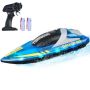 RC sacīkšu laivas modelis, 2,4 GHz, 12 km/h, zils, LED apgaismojums, baseiniem un ezeriem