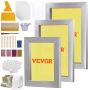 Screen printing kit, 3 aluminum frames 6x10/8x12/10x14 inches, 110 meshes, squeegees, glitter, films