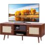 Rattan TV stand, walnut color, for 55-inch TV
