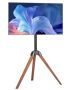 Tripod portable TV stand, 40-65", oak legs, 18° swivel