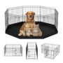 Foldable metal dog playpen, 8 panels, 61 cm high, with bottom padding
