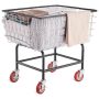Wire laundry cart, 2.8 bushels, steel frame with wheels
