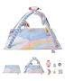 Baby play mat with sensory toys, 0–18 months.