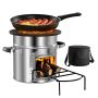 Portable rocket stove for firewood, stainless steel, with basket