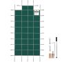 Protective green pool cover for 18x36 ft rectangular pool with steps and drainage holes