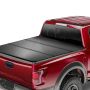 Three-piece black truck bed cover for toyota tacoma 2016-2023, 5-foot bed, LED lights, 400 lb load capacity