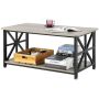 40 Inch Wooden Rustic Style Rectangular Coffee Table with Open Storage Box, Brown-Black