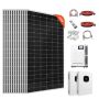 4800 W 48 V saules enerģijas komplekts ar 12 x 400 W monokristāliskām baterijām, 51,2 V 300 Ah LifePo₄ akumulatoru un 2 x 5000 W hibrīdajiem invertoriem