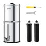 Gravity water filtration system, 2 carbon filters, stainless steel