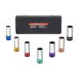 Impact socket set for wheel nuts, 1/2", 6-flute, CR-MO steel, 7 sizes, case