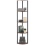 Corner 5-tier shelf with LED light, metal frame, wooden