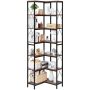 7-Tier Corner Metal Wooden Bookshelf, L-Shaped